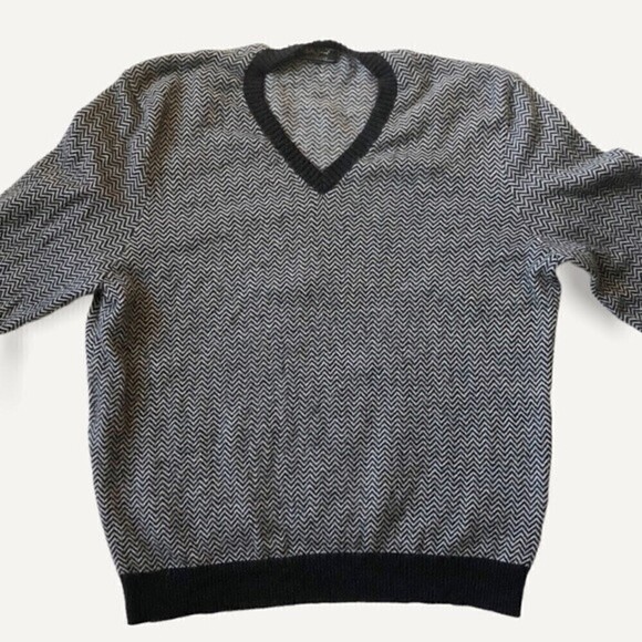 Bobby Jones Chevron V Neck Sweater Wool Cashmere Black Gray XL - Picture 4 of 14